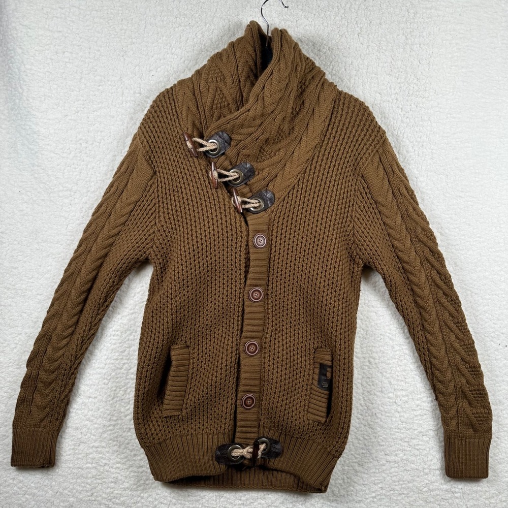 Leif Nelson Mens Shawl Collar Toggle Button Cardigan Sweater Brown L Gorprocre